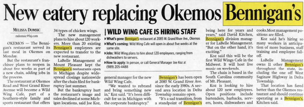 Bennigans - June 2009 Okemos Closing